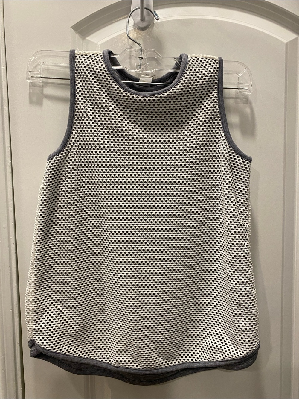 Athleta White Mesh Tank with Gray Trim
